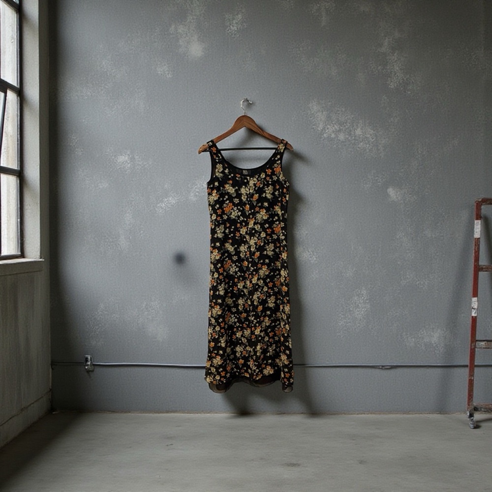 Y2K Inspired Dana B & Karen 100% Silk Floral Slip Midi Dress Size 4 Cottagecore